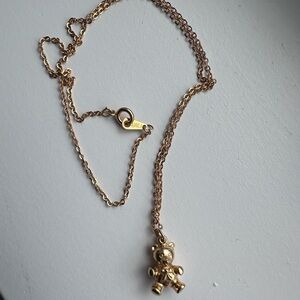 Vintage signed Korea gold toned teddy bear necklace